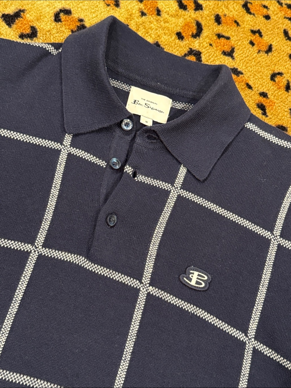 Ben Sherman Navy Polo with White Windowpane Grid